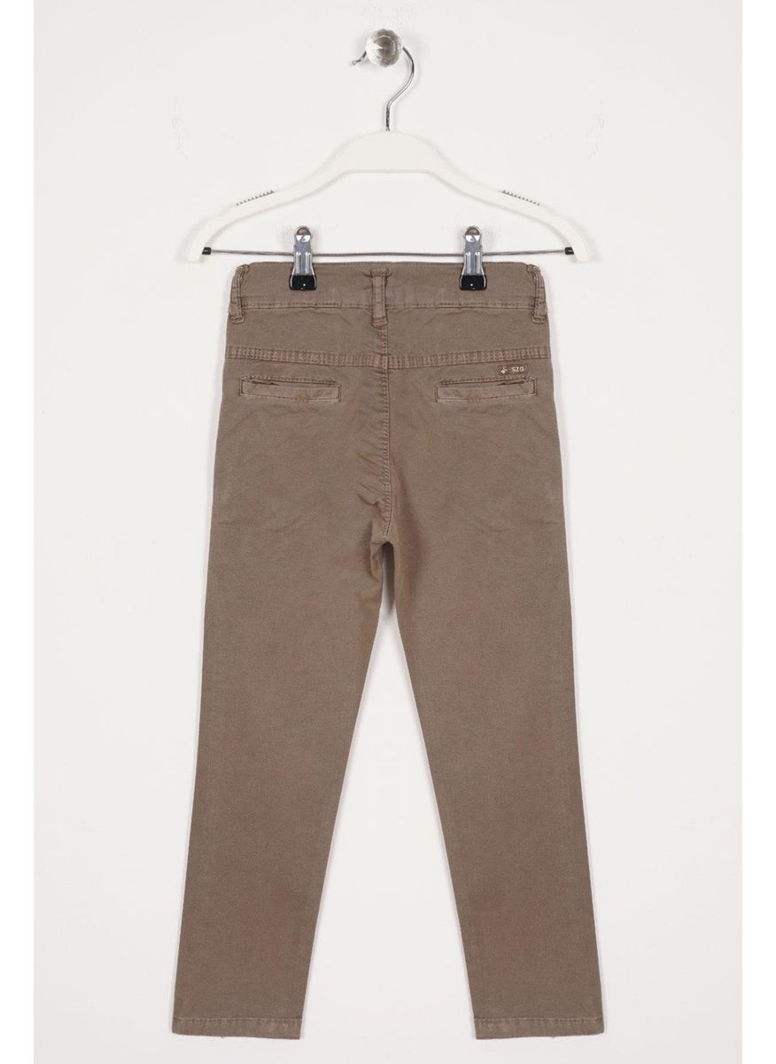 Back Pocket Earth Color Boy Gabardine Trousers