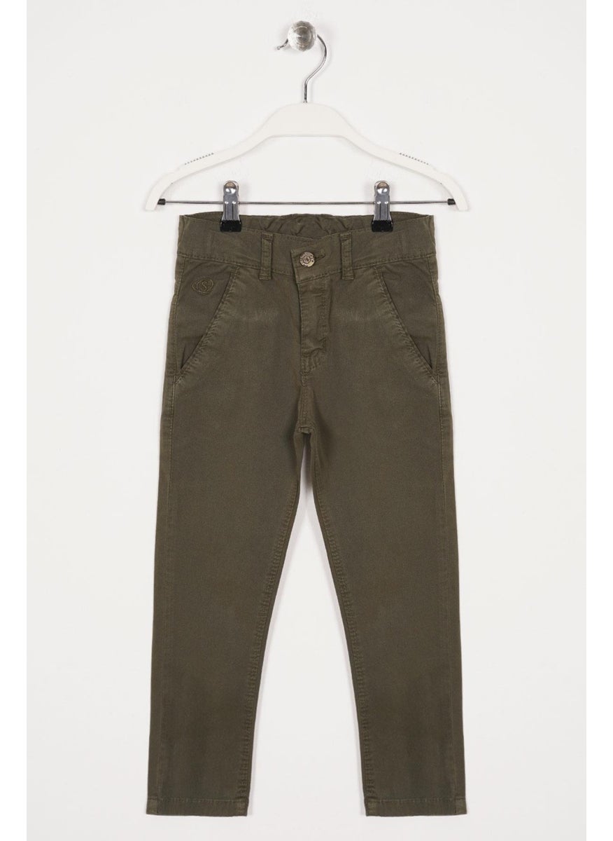 Khaki Color Boy Gabardine Trousers with Back Pockets
