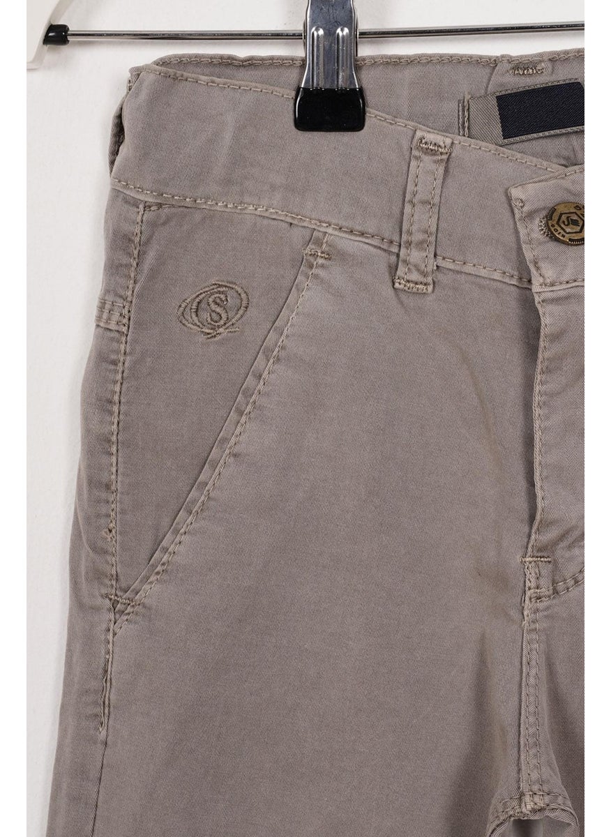 Beige Colored Boy Gabardine Trousers with Back Pockets