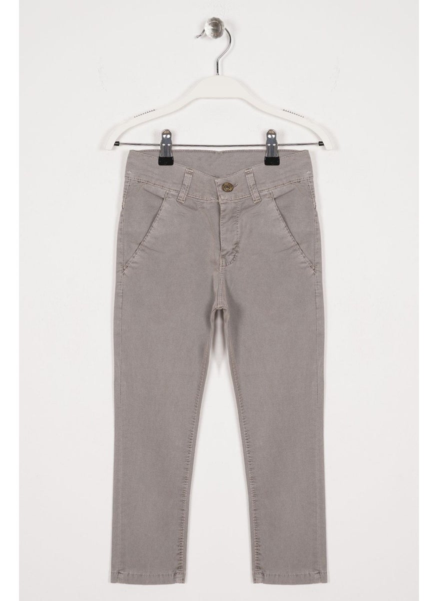 Beige Colored Boy Gabardine Trousers with Back Pockets