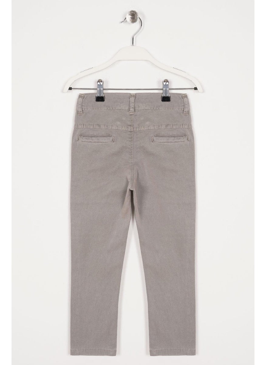 Beige Colored Boy Gabardine Trousers with Back Pockets
