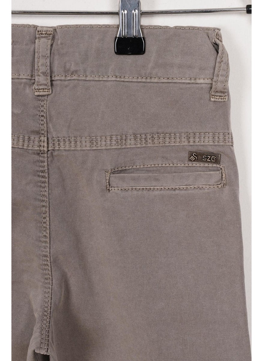 Beige Colored Boy Gabardine Trousers with Back Pockets
