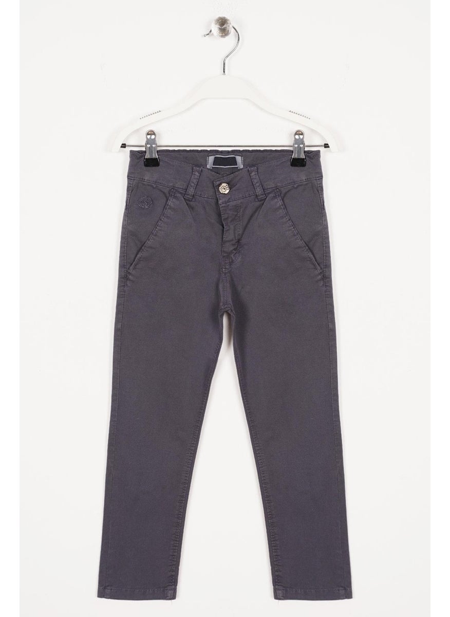 Back Pocket Smoke Colored Boy Gabardine Trousers
