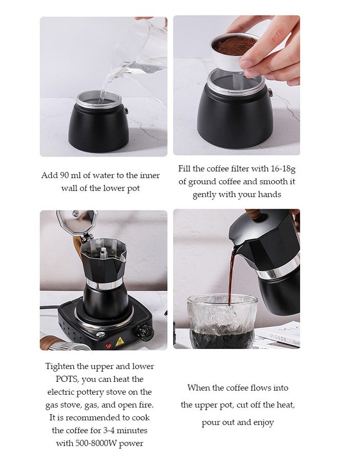 6 Cup Aluminum espresso percolator, portable coffee pot Mocha pot, Moka stove coffee machine,  suitable for home offices，300ML