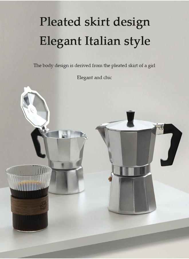6 Cup Aluminum espresso percolator, portable coffee pot Mocha pot, Moka stove coffee machine,  suitable for home offices，300ML