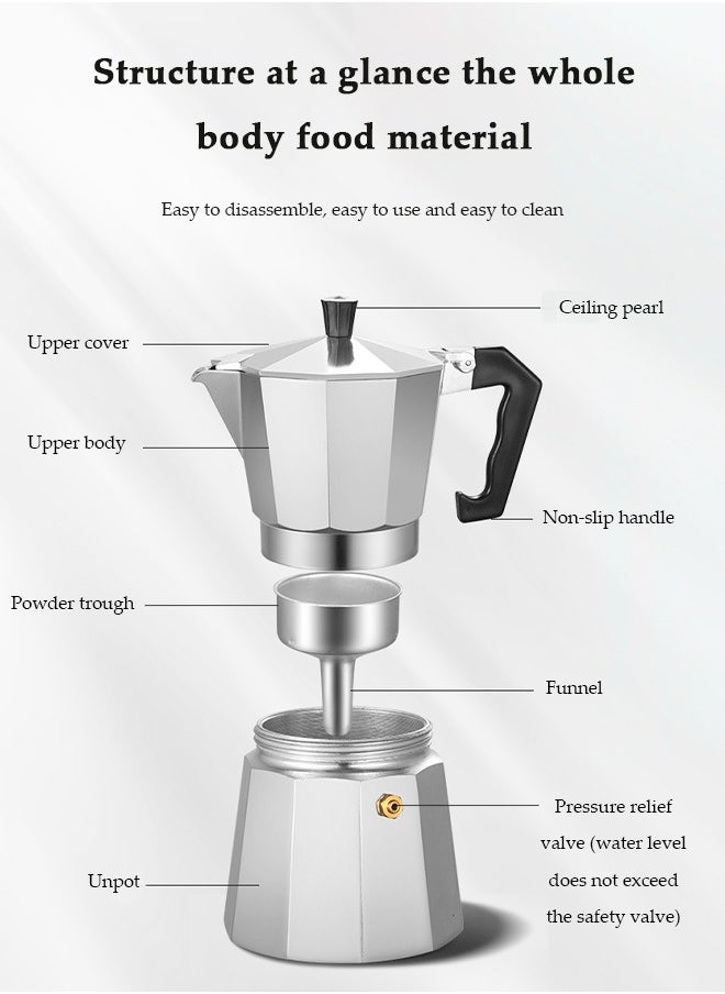 6 Cup Aluminum espresso percolator, portable coffee pot Mocha pot, Moka stove coffee machine,  suitable for home offices，300ML