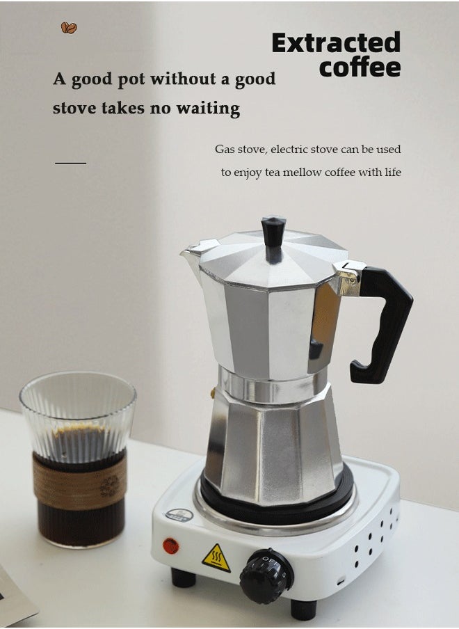 6 Cup Aluminum espresso percolator, portable coffee pot Mocha pot, Moka stove coffee machine,  suitable for home offices，300ML
