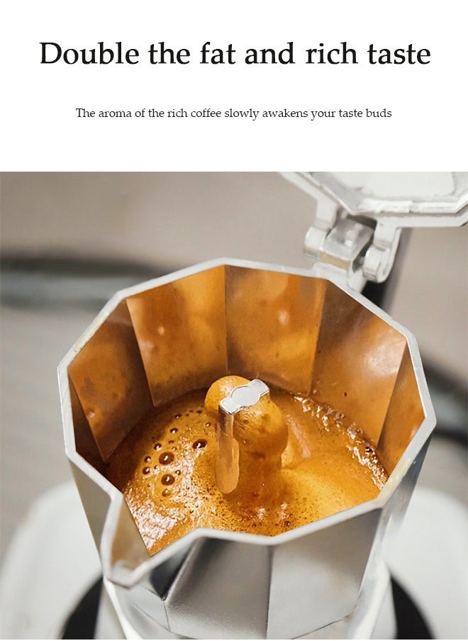 6 Cup Aluminum espresso percolator, portable coffee pot Mocha pot, Moka stove coffee machine,  suitable for home offices，300ML