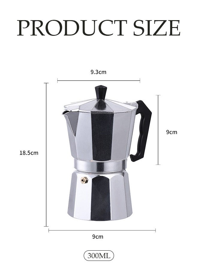 6 Cup Aluminum espresso percolator, portable coffee pot Mocha pot, Moka stove coffee machine,  suitable for home offices，300ML