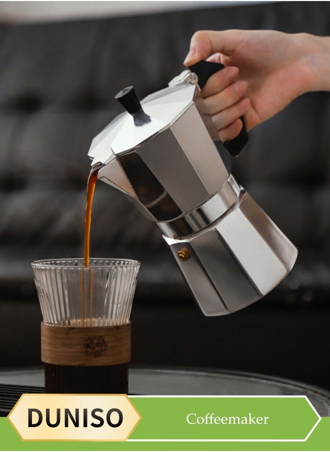 6 Cup Aluminum espresso percolator, portable coffee pot Mocha pot, Moka stove coffee machine,  suitable for home offices，300ML