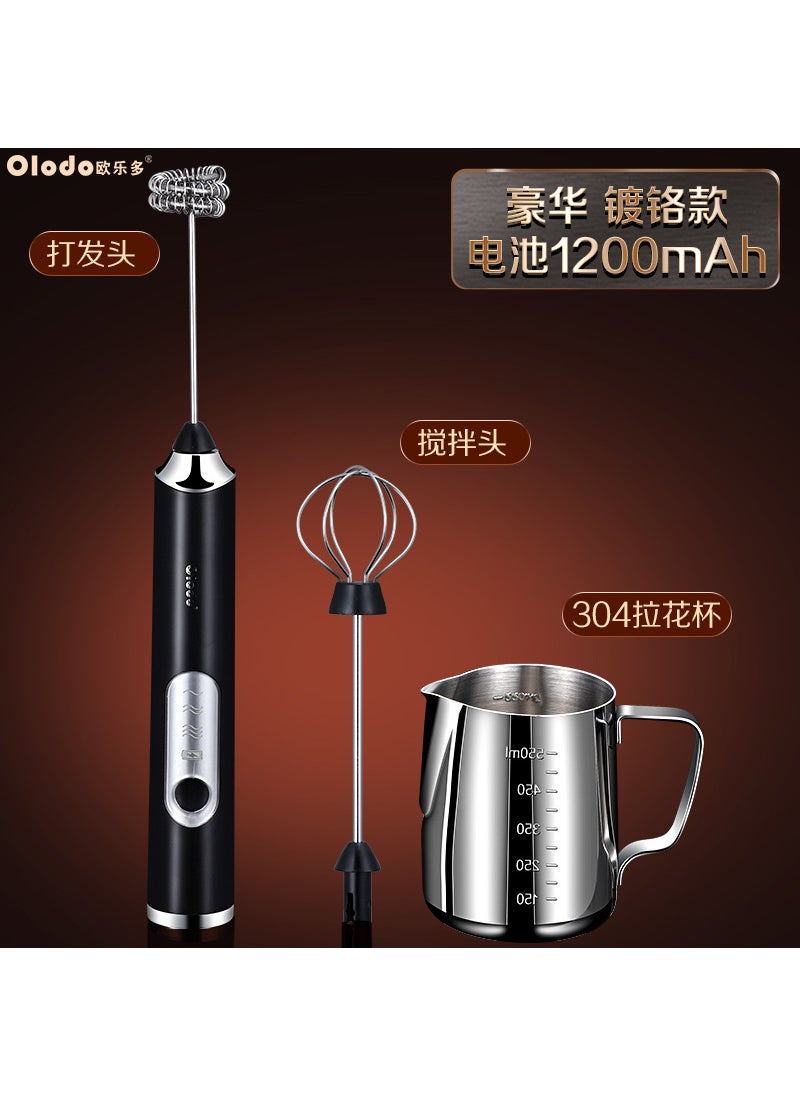 Mini Wireless Electric Egg Beater Home Use Handheld Baking Tool Cream Cake Automatic Mixer Egg Shaker Compact Size Durable Luxurious model [elegant black] whipped head + mixing head + latte art cup