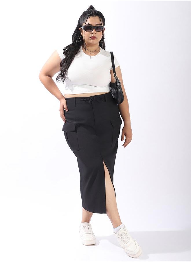 Plus Size Women Midi Cargo Korean Skirt