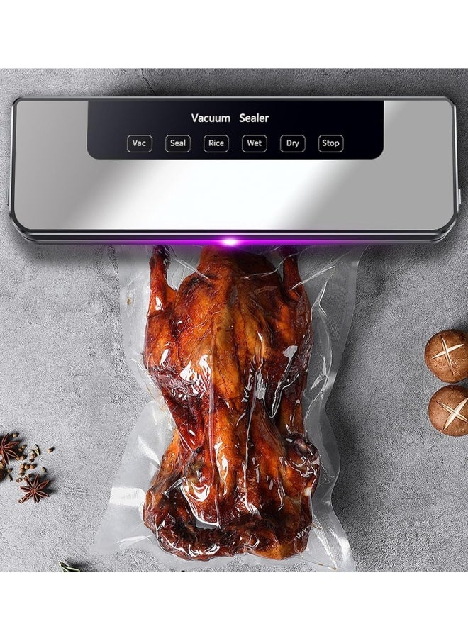 Vacuum Sealer, Food Vacuum Sealer Machine with 65 KPA Powerful Suction, 30MM Longer Seal Food Sealer for Dry and Moist Food Fresh Preservation with 10Pcs Vacuum Sealers Bags