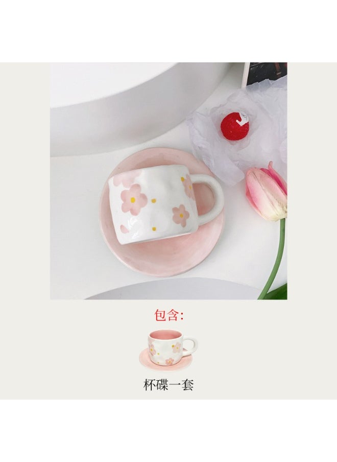 Ceramic Coffee Cup Set with Saucer Pink cherry blossom hand pinch cup and saucer