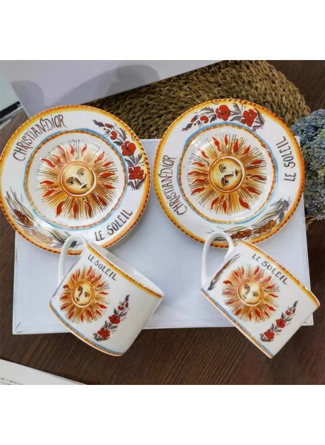 Elegant Bone China Coffee Cup Set for Afternoon Tea Red