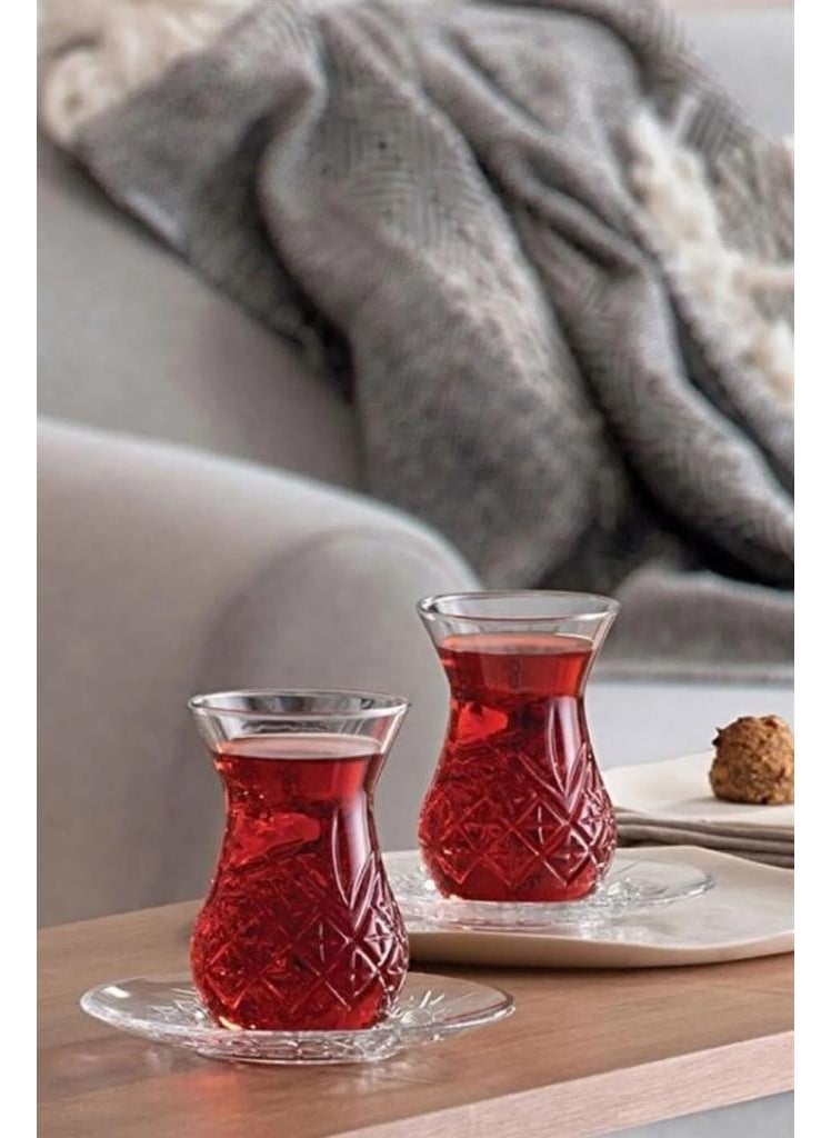 96992 Timeless Patterned 12 Piece Glass Tea Cup Set for 6 People