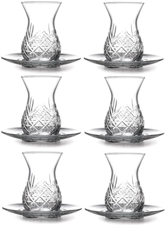 96992 Timeless Patterned 12 Piece Glass Tea Cup Set for 6 People