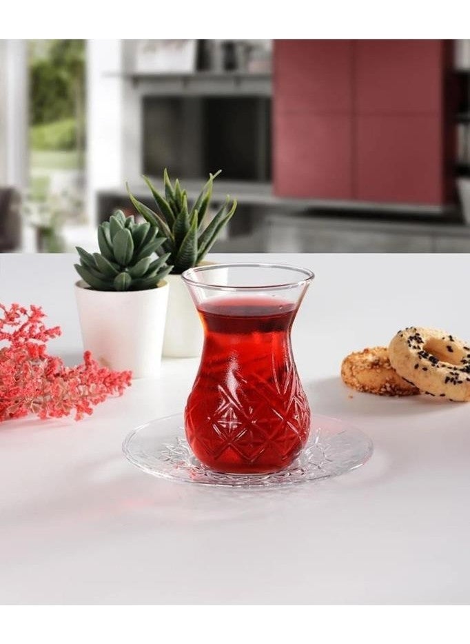 96992 Timeless Patterned 12 Piece Glass Tea Cup Set for 6 People