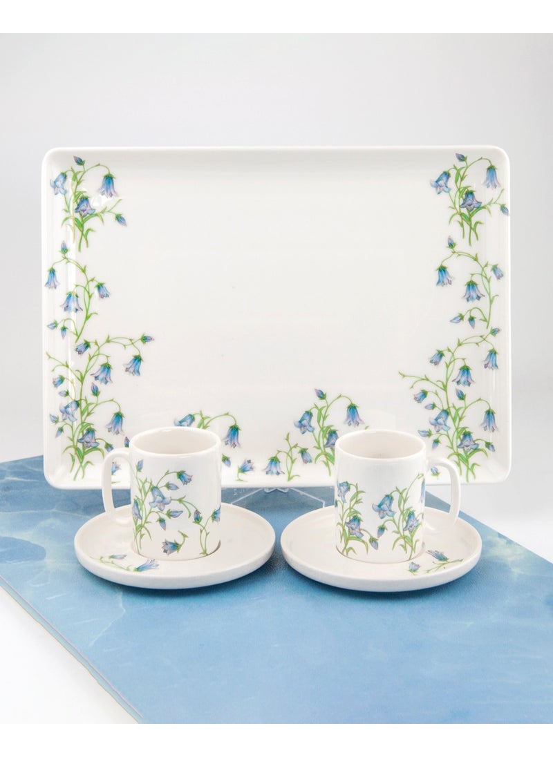 Bursa Porcelain Decoration Blue Tulip Coffee Cup Set for Two