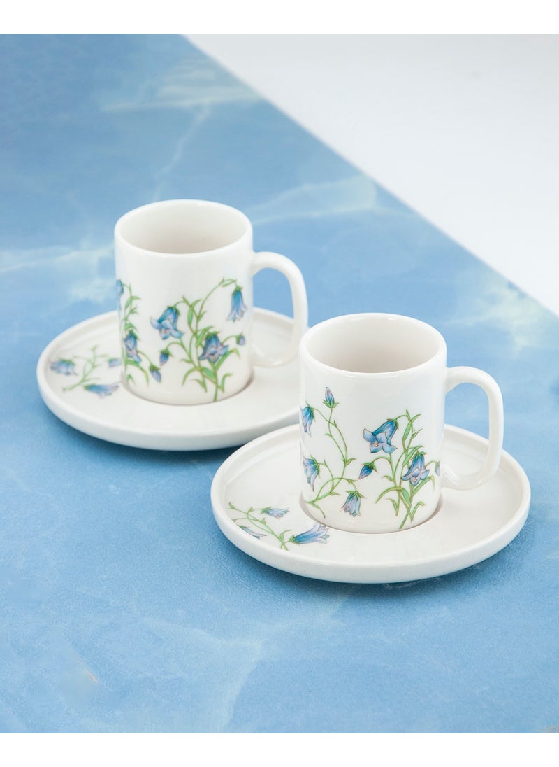 Bursa Porcelain Decoration Blue Tulip Coffee Cup Set for Two