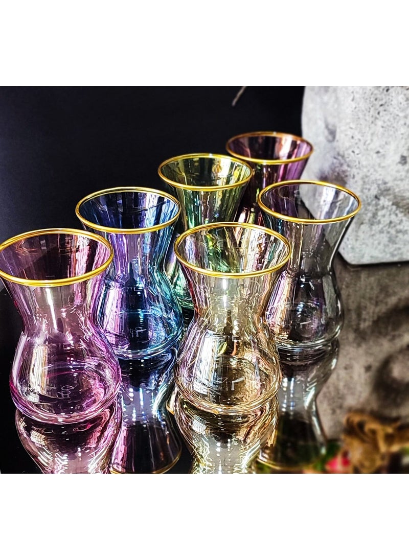 Şelale Rainbow Elit Home Special Design 12 Piece Colorful Gold Detailed Tea Set