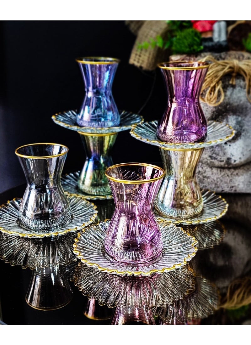 Şelale Rainbow Elit Home Special Design 12 Piece Colorful Gold Detailed Tea Set