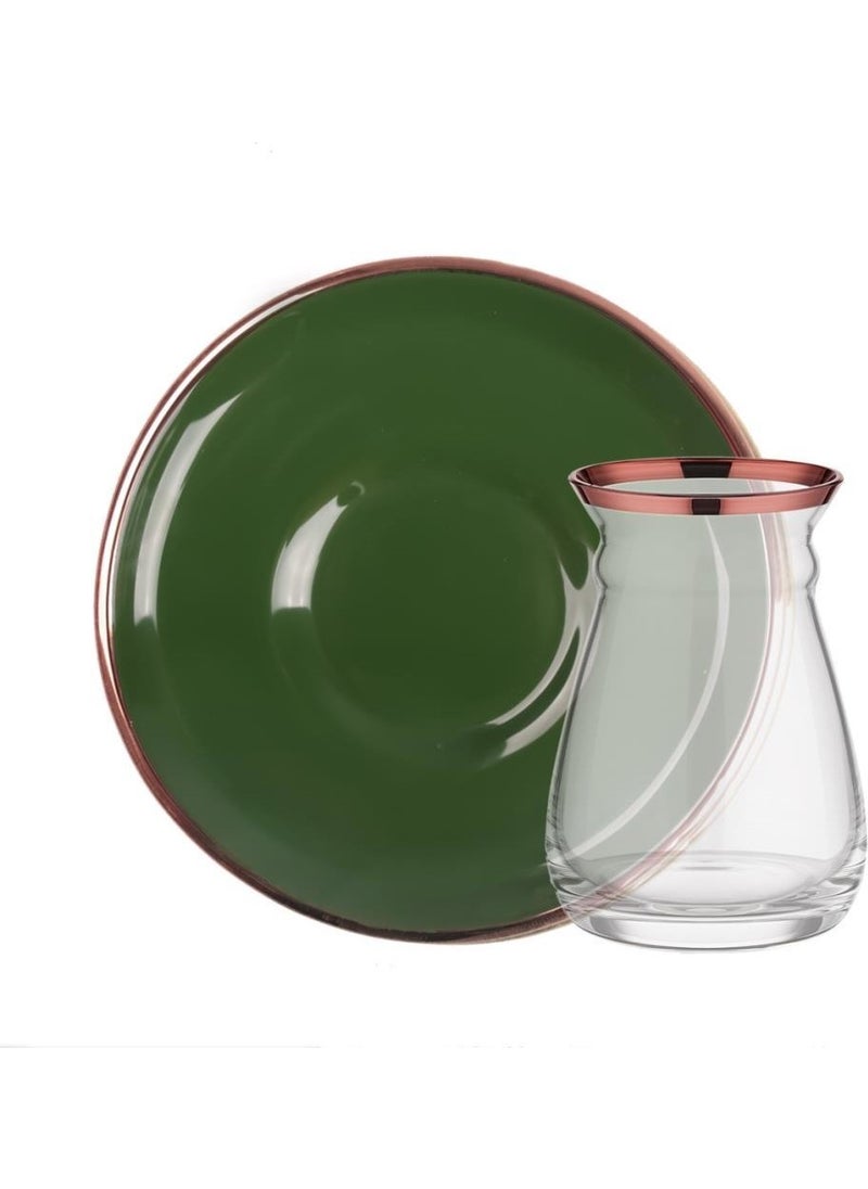 Green Rosegold Tea Set for 6 People