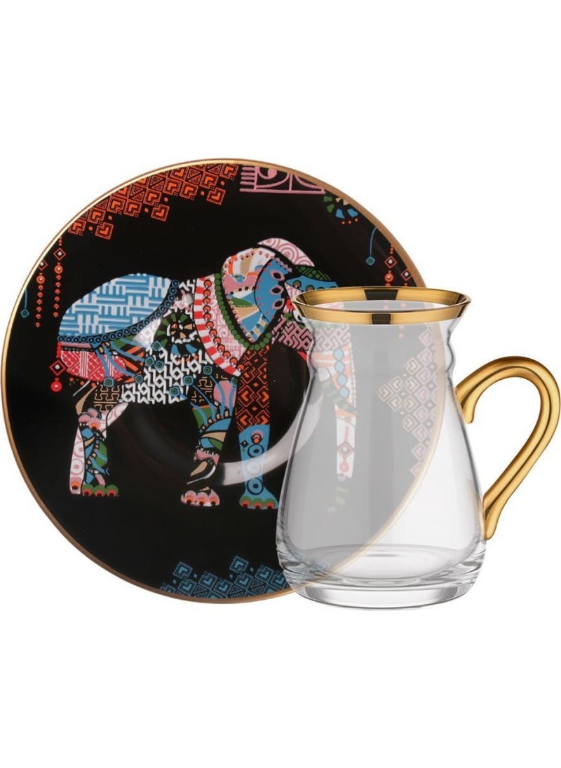 Elephant Black Handled Tea Set for 6 People