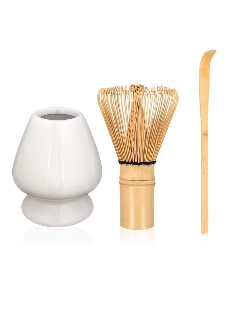 Japanese Tea Set, Traditional Matcha Tool Ceremony Accessories, Blender, Spoon (3 Piece White)