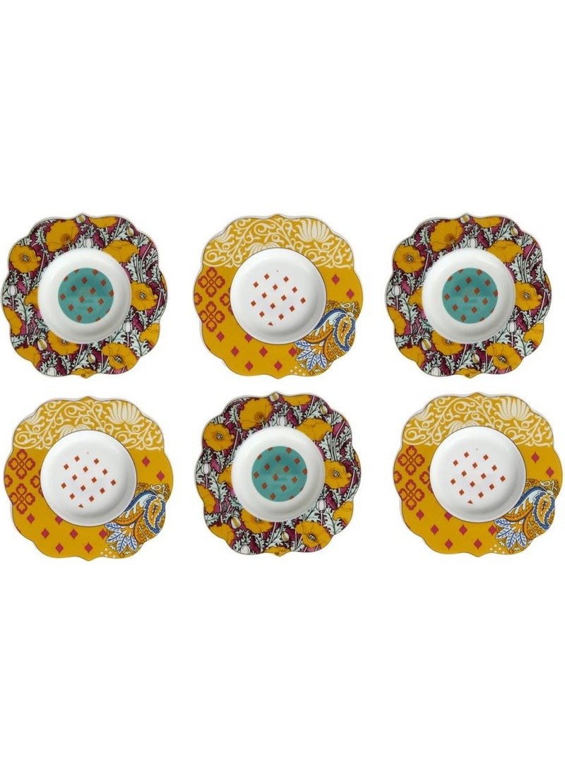 Lucky Art Eliana Bone China Patterned Porcelain 6 Piece Tea Plate Set