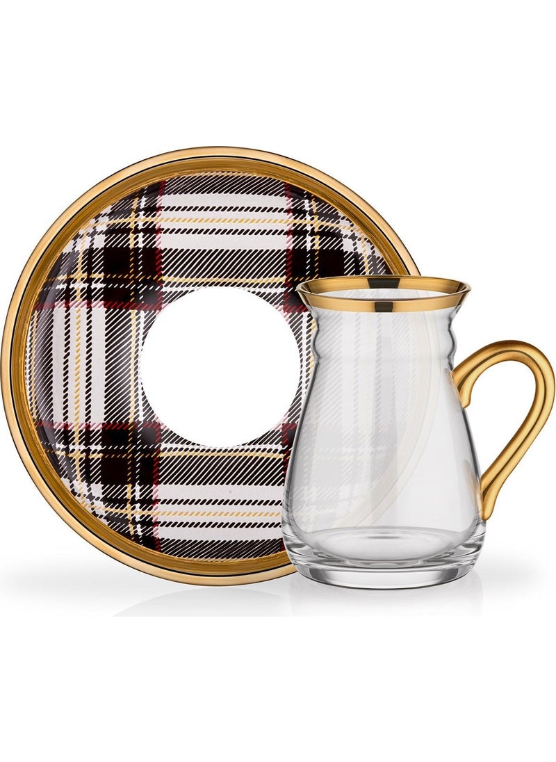 Plaid Gray Handled 1 Person Tea Set