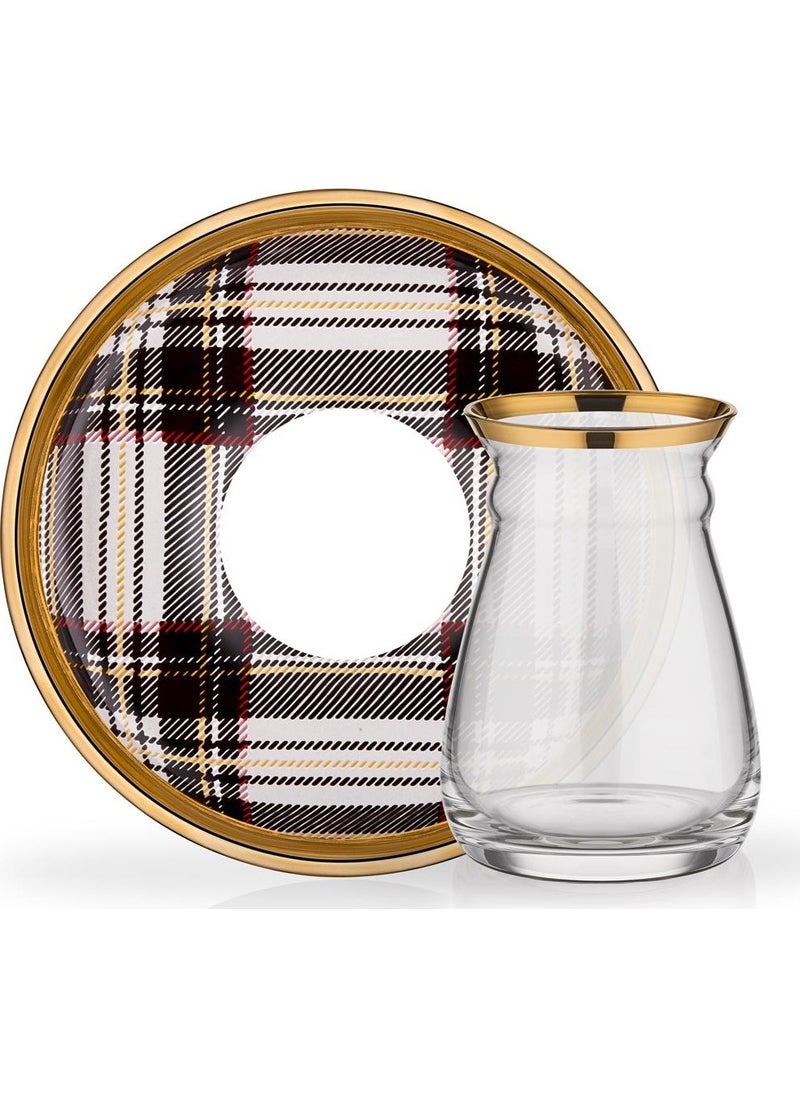 Plaid Gray Tea Set for 6 People