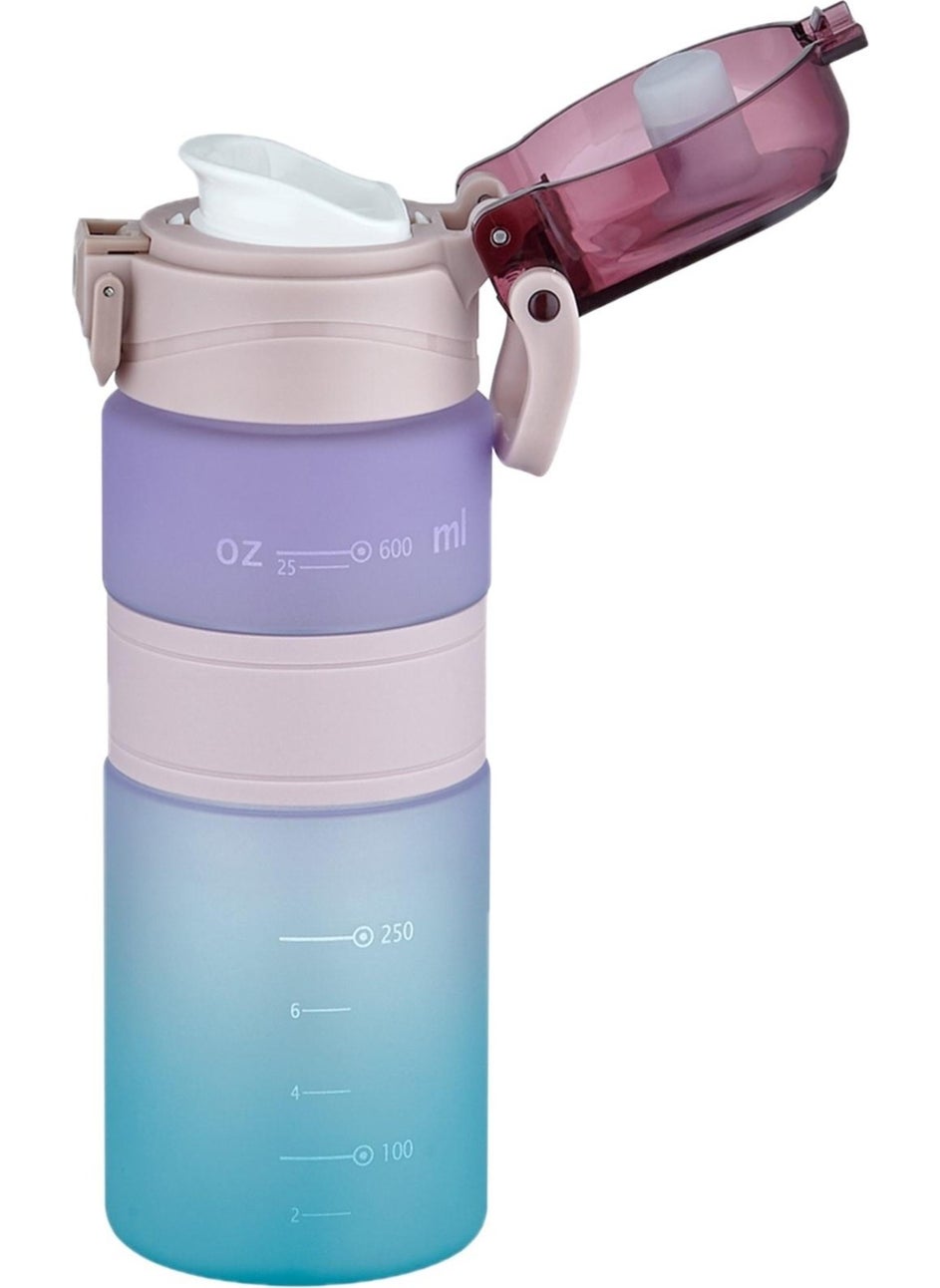 Double Color 600 ml Non-Slip Silicone Body Comfortable Drinking Motivational Water Flask without Straw