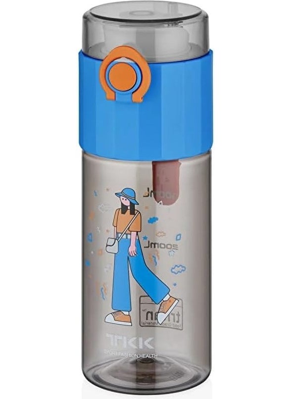 Tkk T-1013 500ML Comfortable Drinking Tritan Flask with Locking Lid and Strawless Straw with Strainer (Blue)