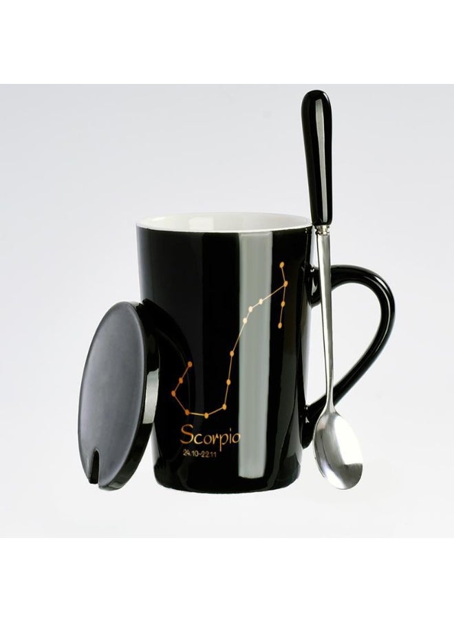 Creative Zodiac Ceramic Mug with Lid Scorpio (Black)