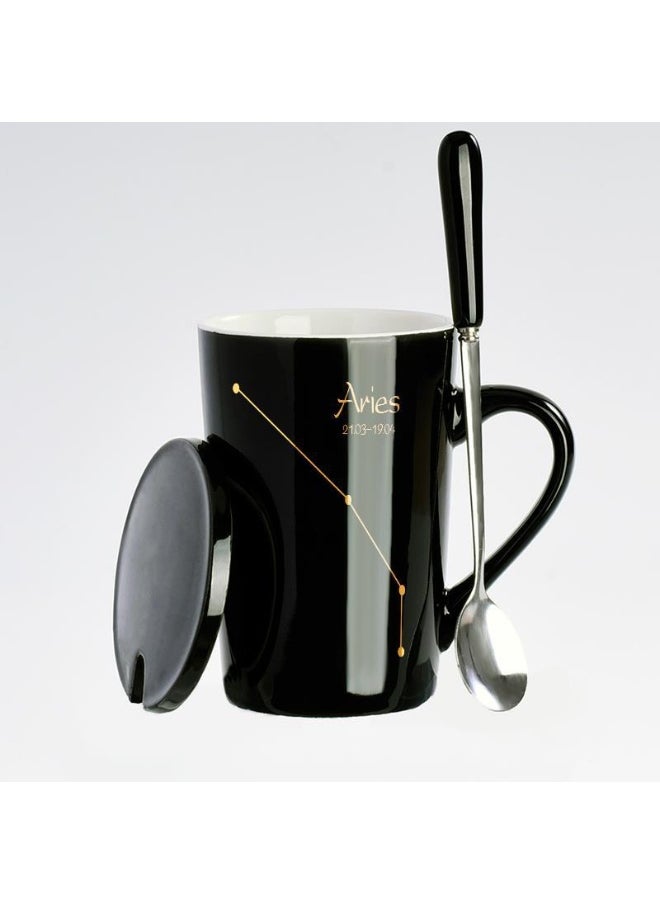 Creative Zodiac Ceramic Mug with Lid Aries (black)
