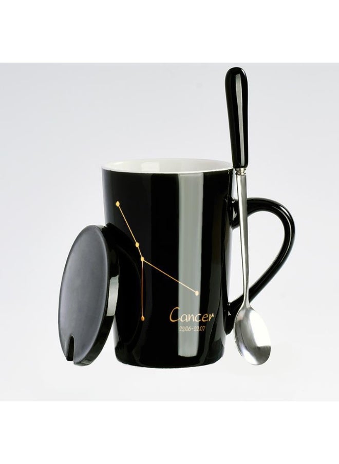 Creative Zodiac Ceramic Mug with Lid Cancer (Black)