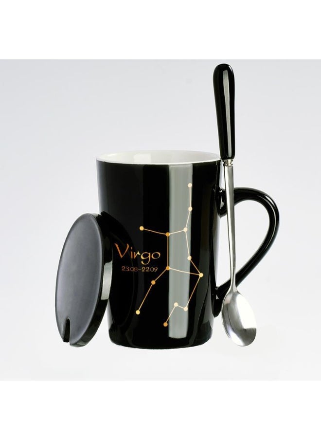 Creative Zodiac Ceramic Mug with Lid Virgo (black)