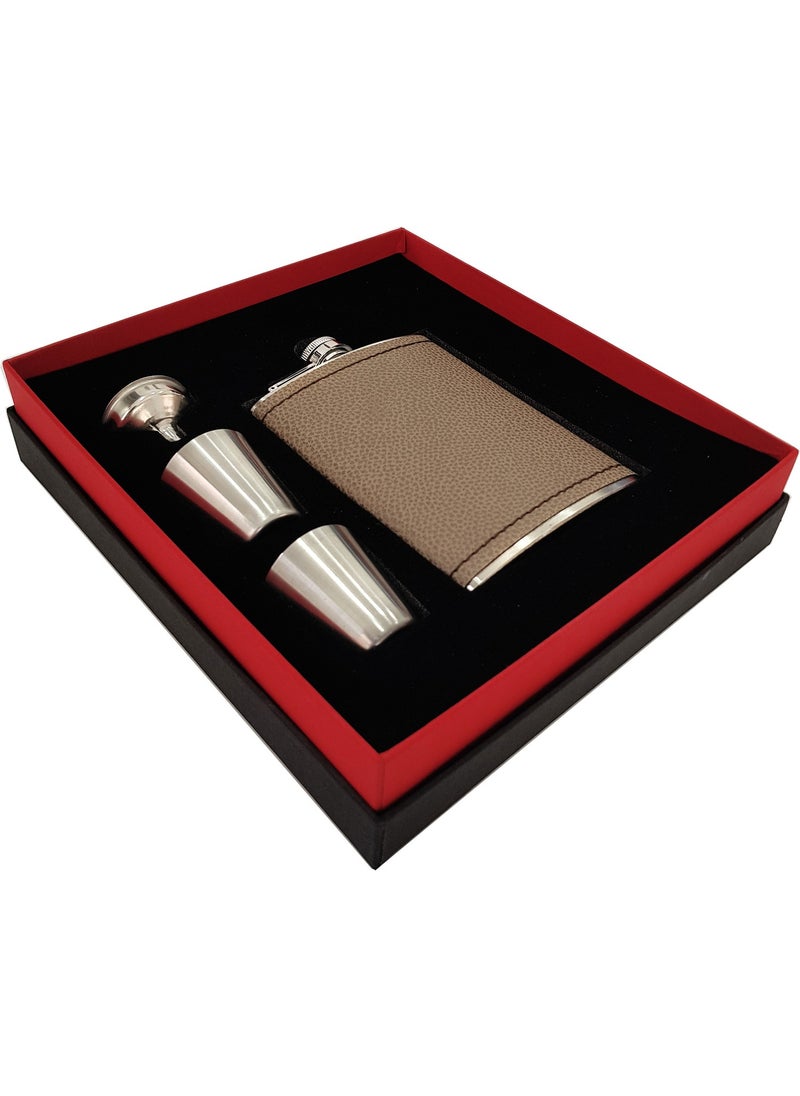 Steel Covered Gray Leather 8 Oz 240 ml Liquor Flask Set PY96GRT