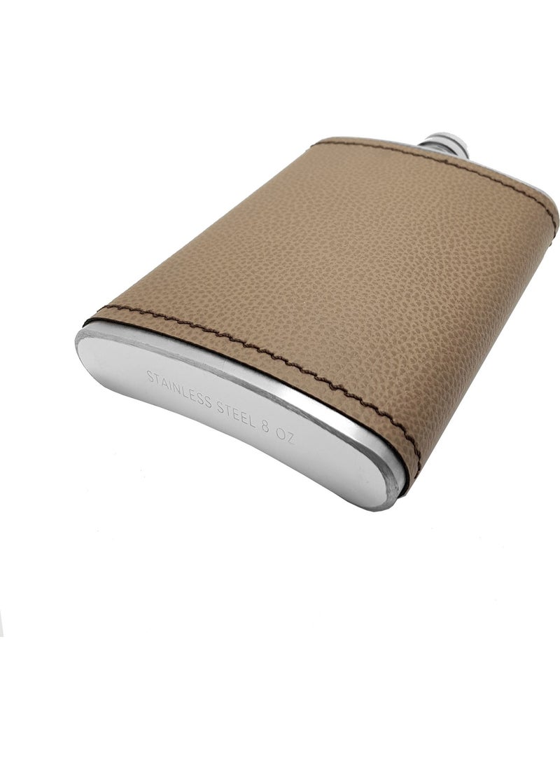 Steel Covered Gray Leather 8 Oz 240 ml Liquor Flask Set PY96GRT