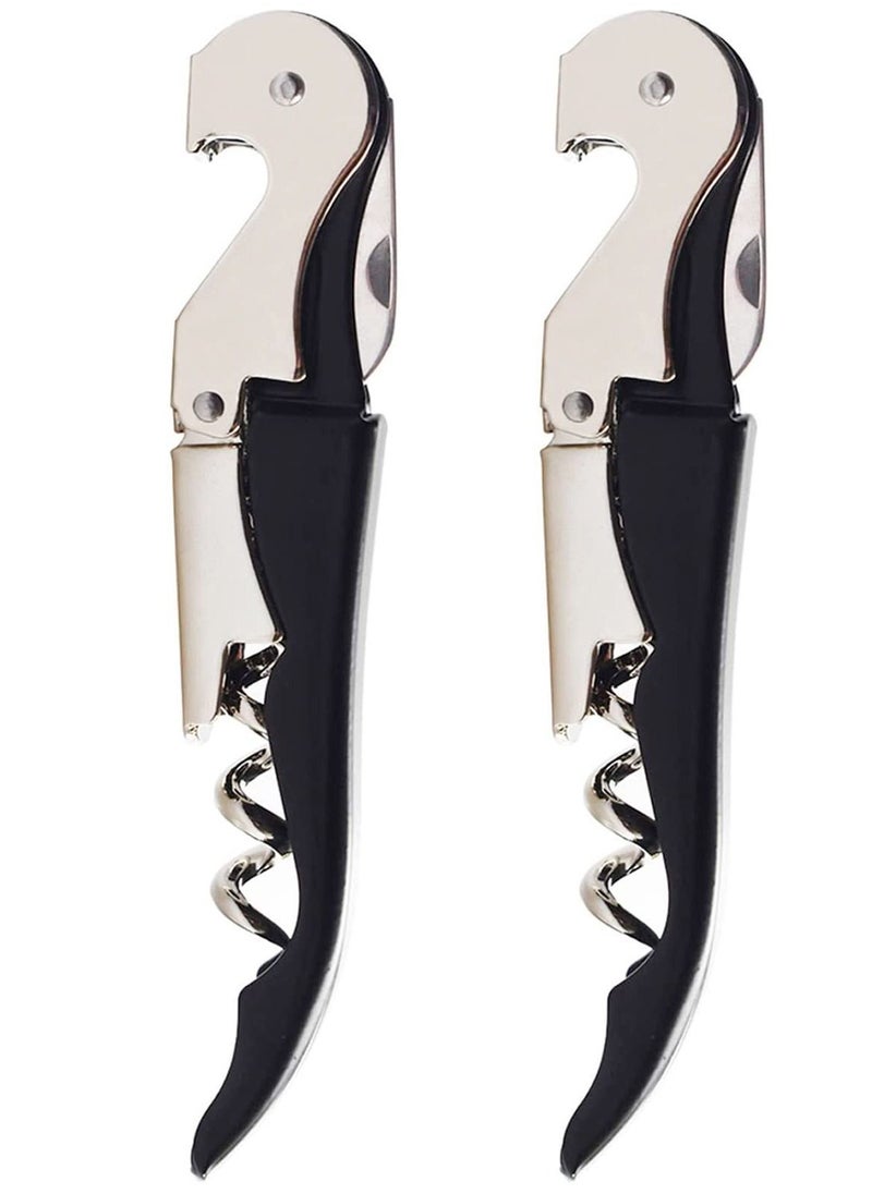 Waiter Corkscrew Heavy Duty Chrome Drink Opener with Foil Cutter Professional 2 Pack Key for Bartenders and Black Bottle