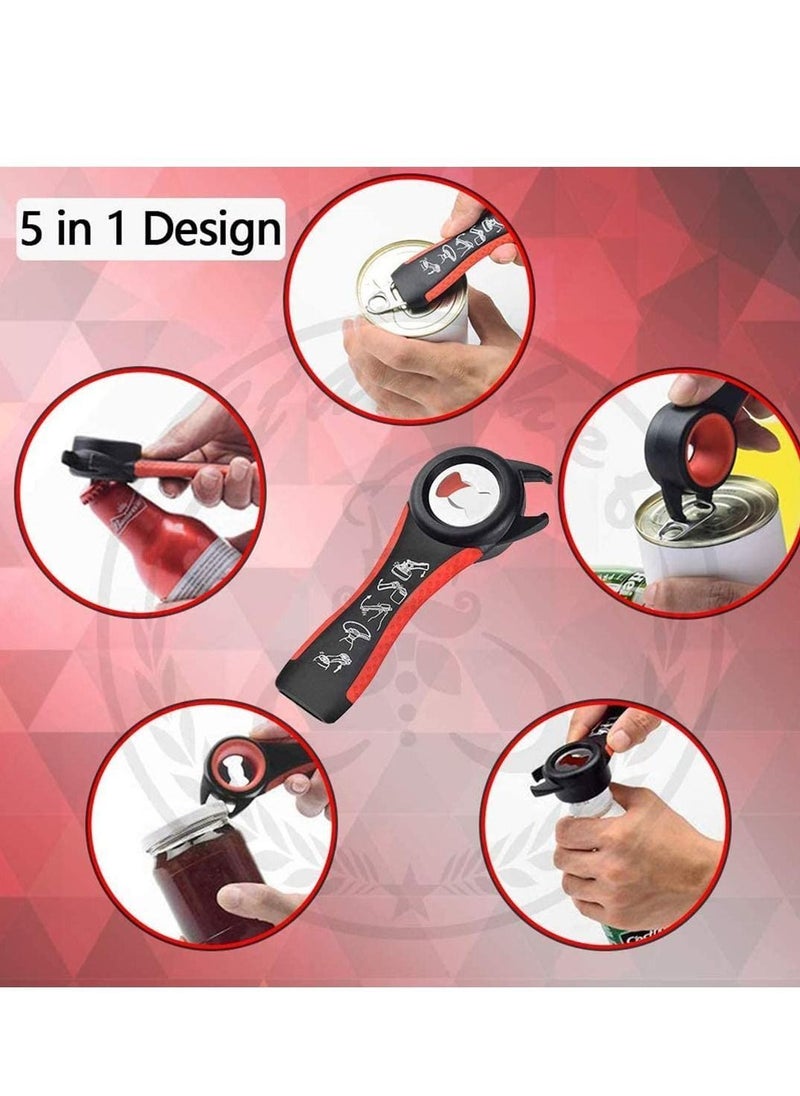 Jar Opener Set Get Off Lids, Five-In-One, Suitable for Family, Friends Gathering, Bars, etc., Anti-Slip Durable Can Bottle Opener, with Opening Pad Bonus Black