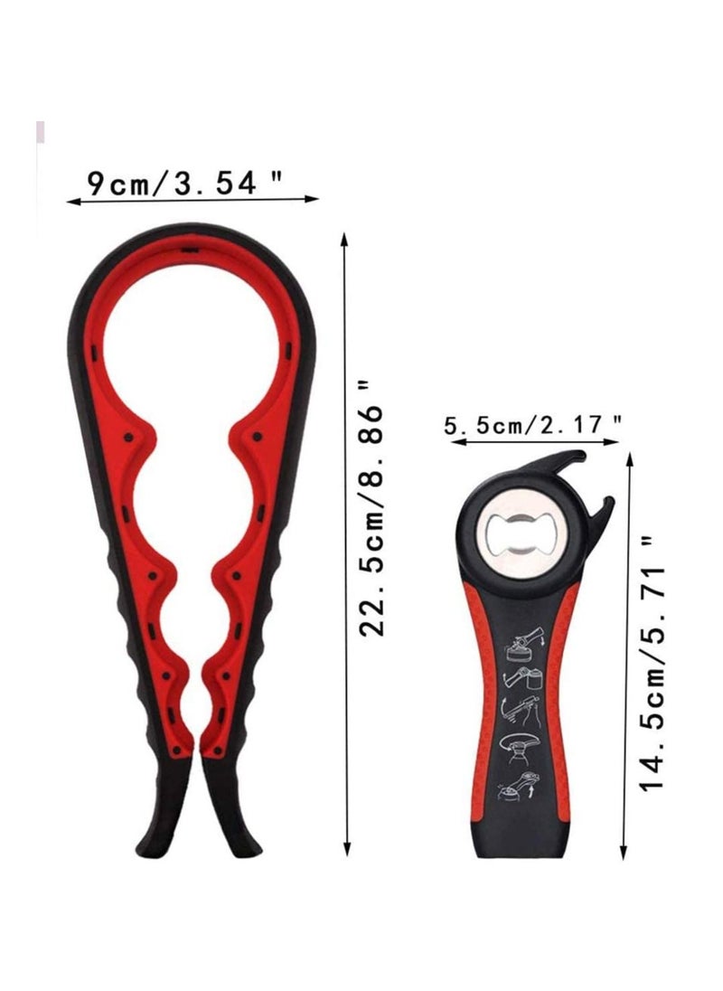 Jar Opener Set Get Off Lids, Five-In-One, Suitable for Family, Friends Gathering, Bars, etc., Anti-Slip Durable Can Bottle Opener, with Opening Pad Bonus Black
