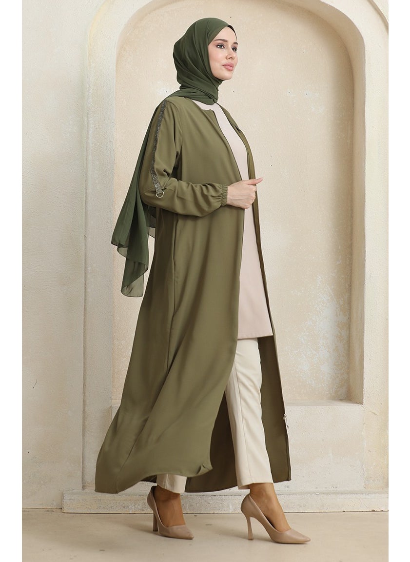 Side Stone Pattern Abaya 0464-03 Oil Green