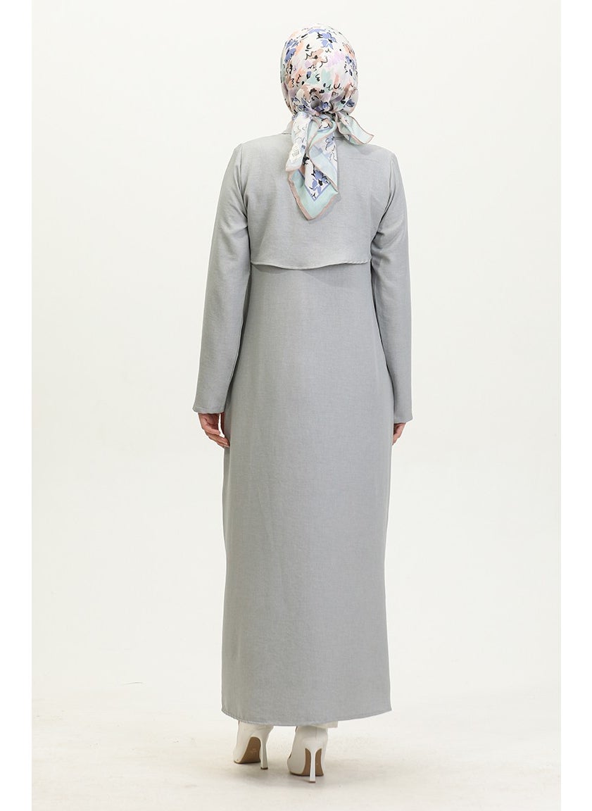 Shirt Collar Abaya 24019-04 Gray