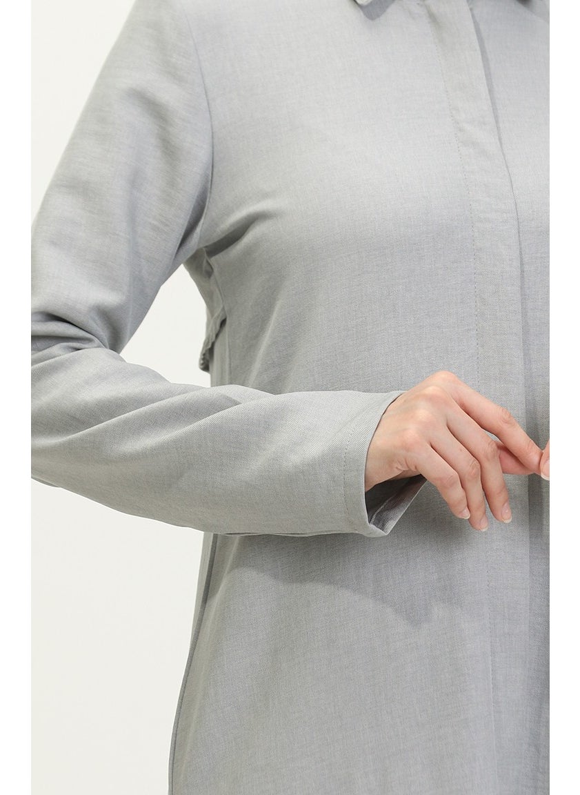 Shirt Collar Abaya 24019-04 Gray