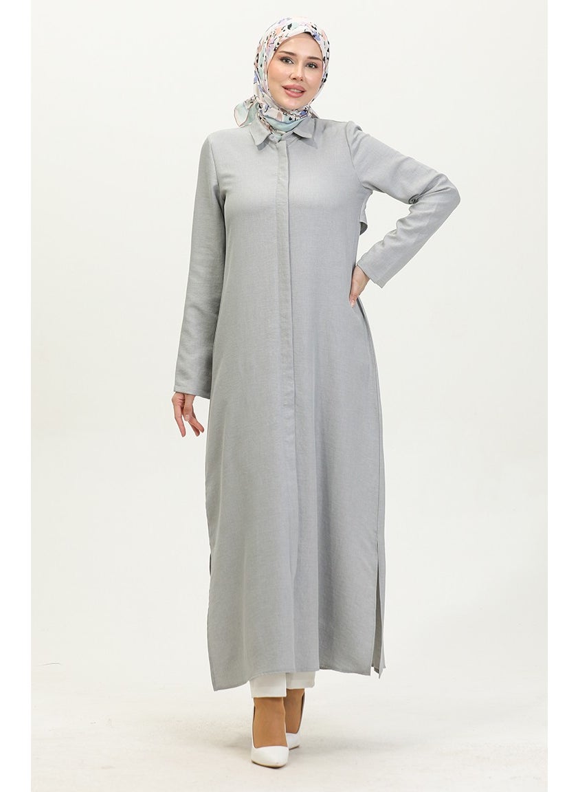 Shirt Collar Abaya 24019-04 Gray