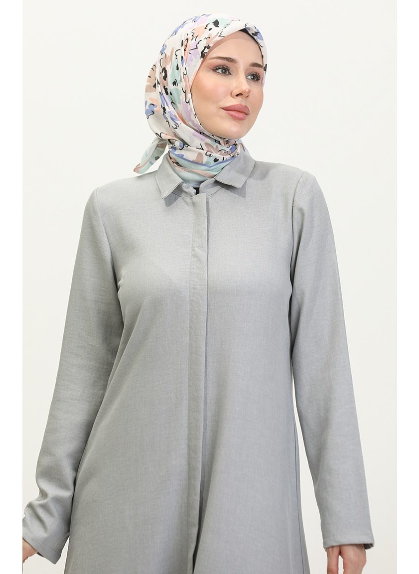 Shirt Collar Abaya 24019-04 Gray
