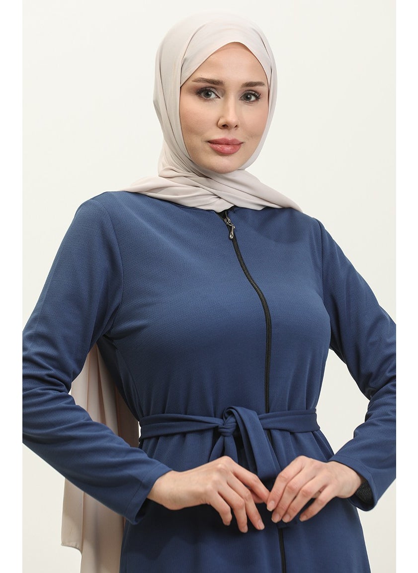 Pleated Belted Abaya 0703-08 Indigo