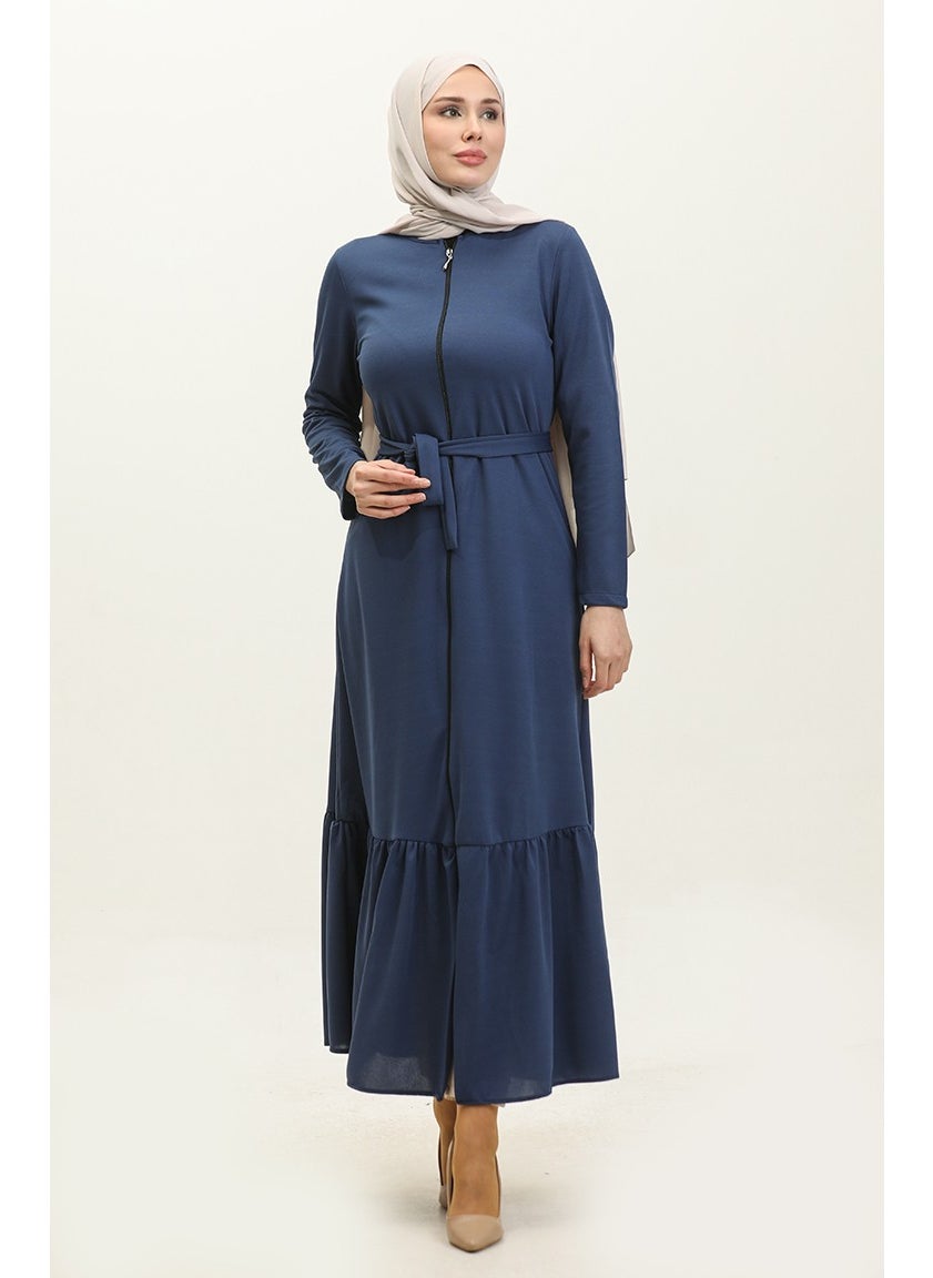 Pleated Belted Abaya 0703-08 Indigo